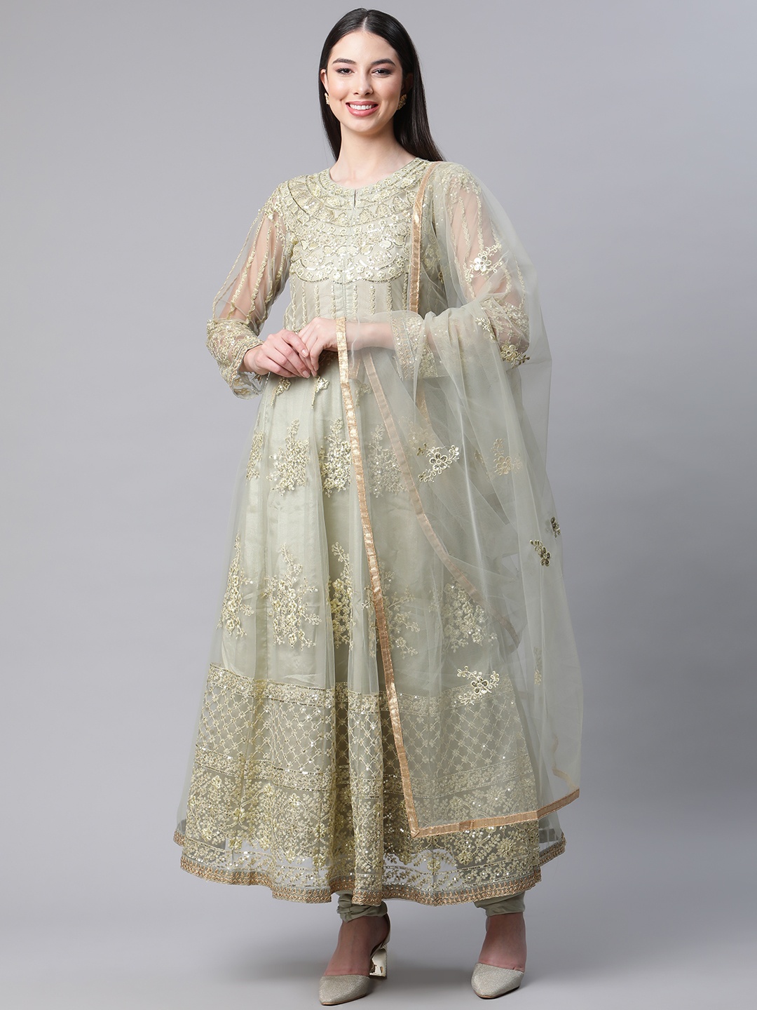 

Readiprint Fashions Green Embroidered Semi-Stitched Dress Material