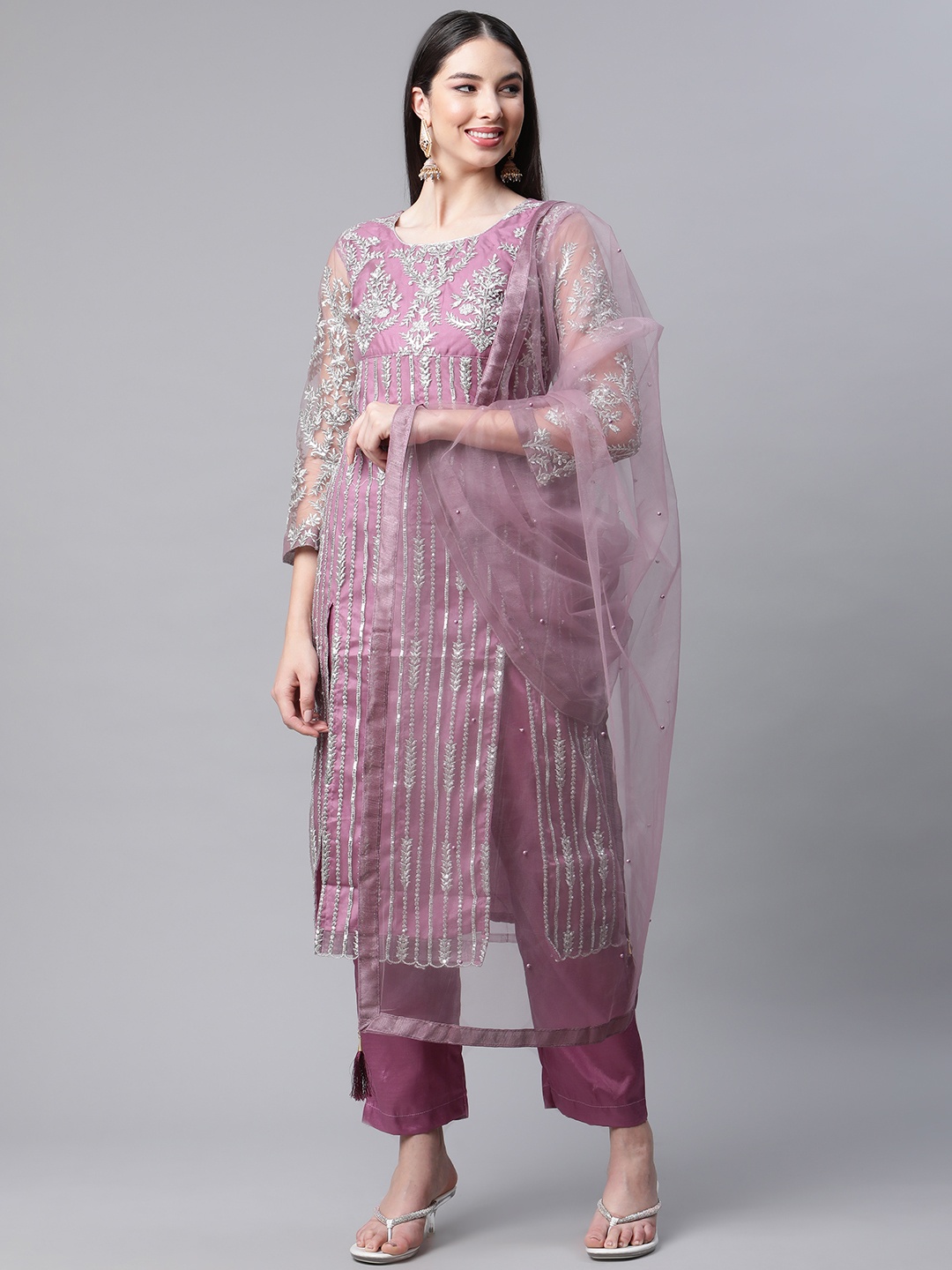 

Readiprint Fashions Mauve Embroidered Semi-Stitched Dress Material