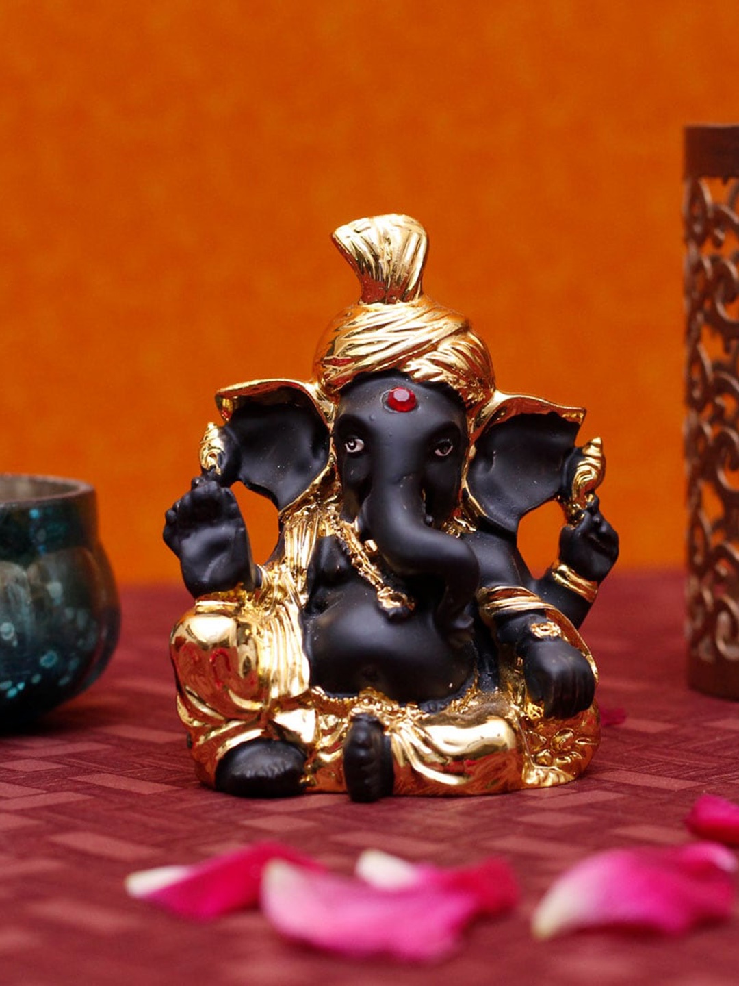 

StatueStudio Gold-Toned & Black Textured Polyresin Small Ganesha Showpiece