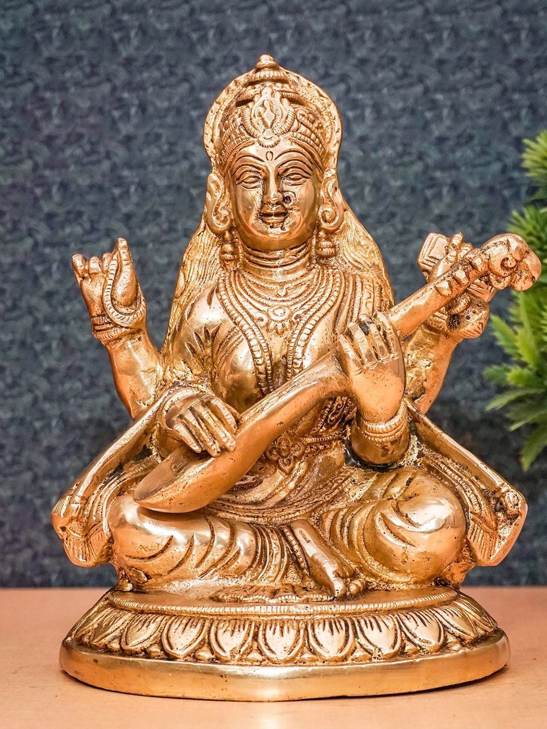 

StatueStudio Copper Toned Brass Goddess Saraswati Idol Statue Showpiece