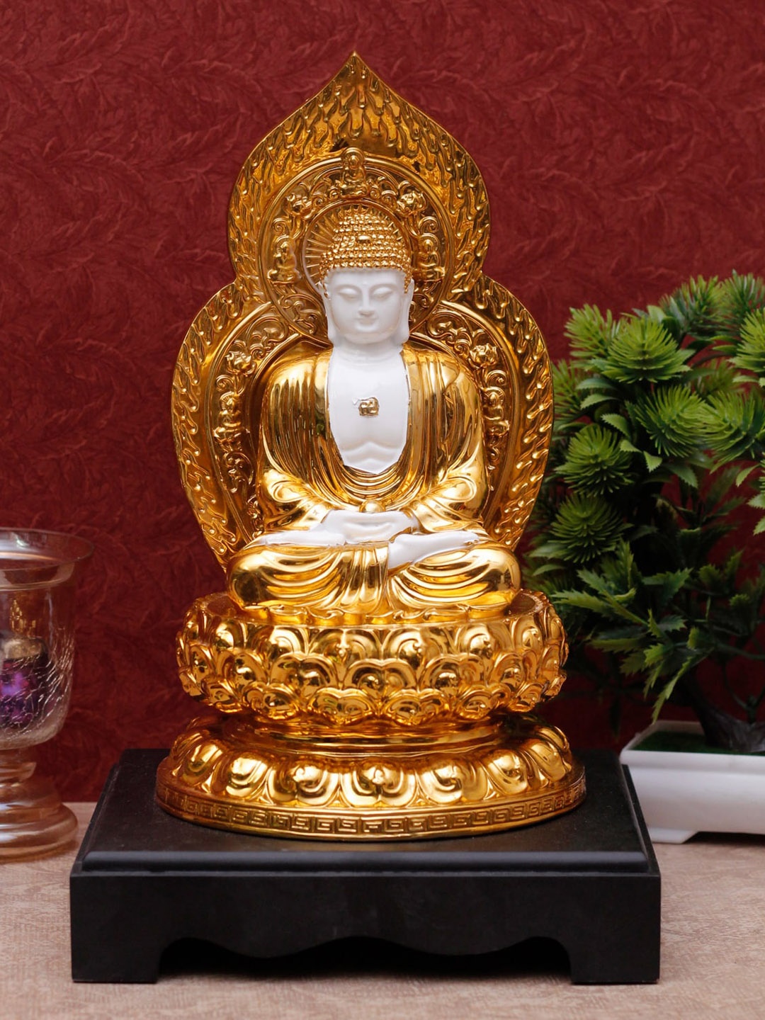 

StatueStudio Gold-Tonned & White Leaf Buddha Idol Showpiece