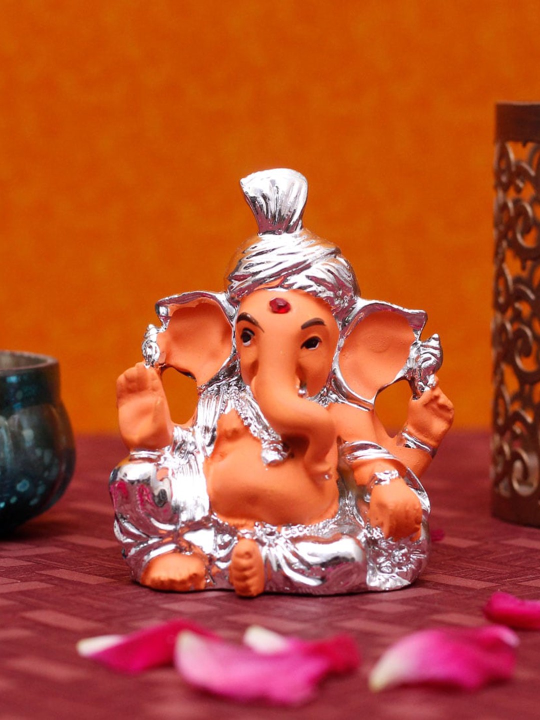 

StatueStudio Silver-Toned & Orange Ganpati Statue Showpiece