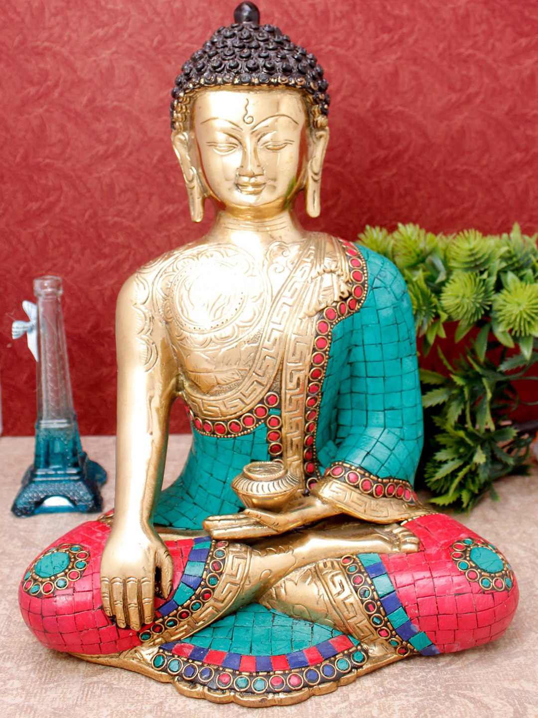 

StatueStudio Gold-Toned & Blue Engraved Buddha Statue Showpieces