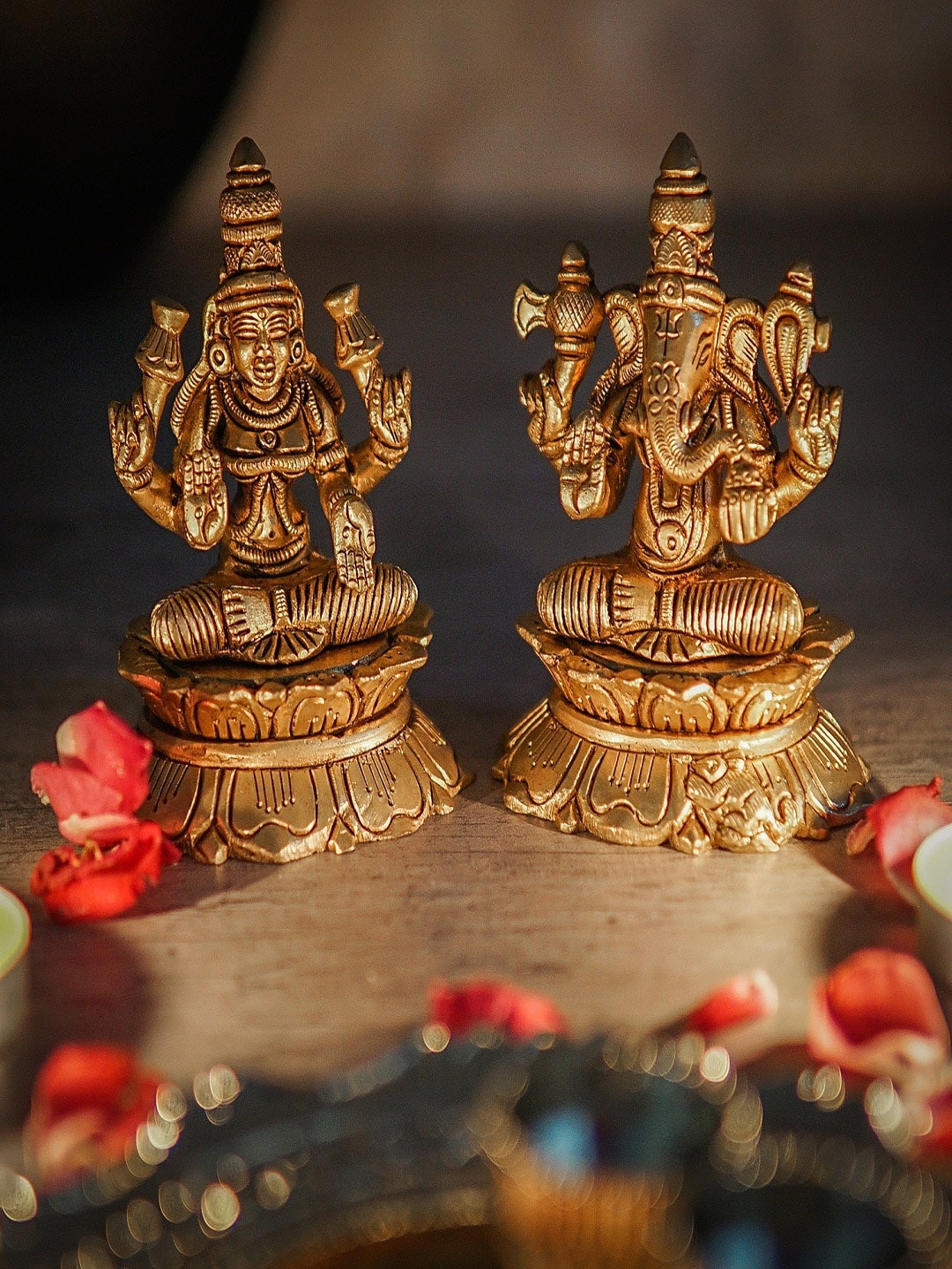 

StatueStudio Gold-Toned Textured Ganesha Lakshmi Showpiece