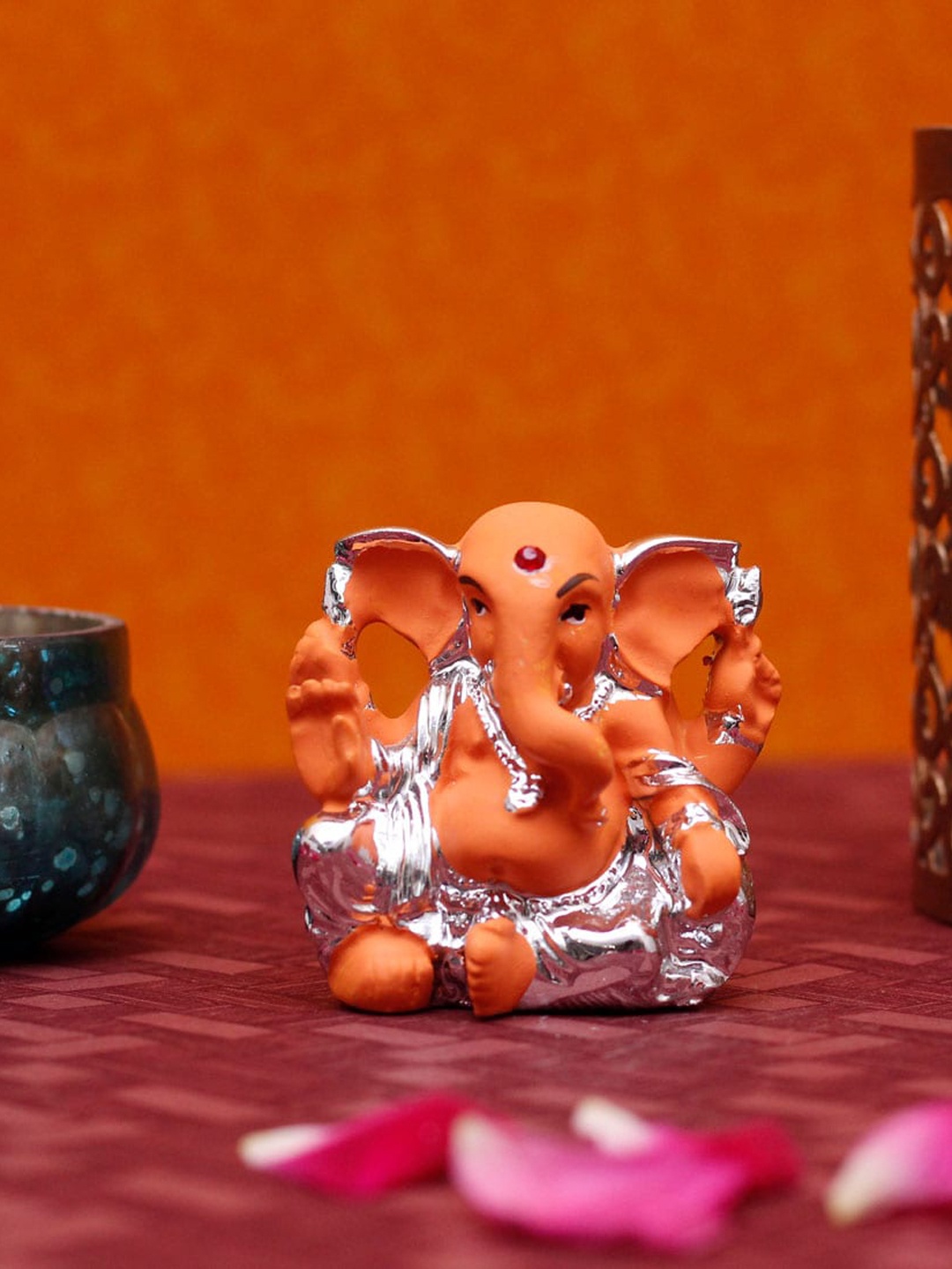 

StatueStudio Orange & Silver-Toned Ganpati Idol Figurine Showpiece