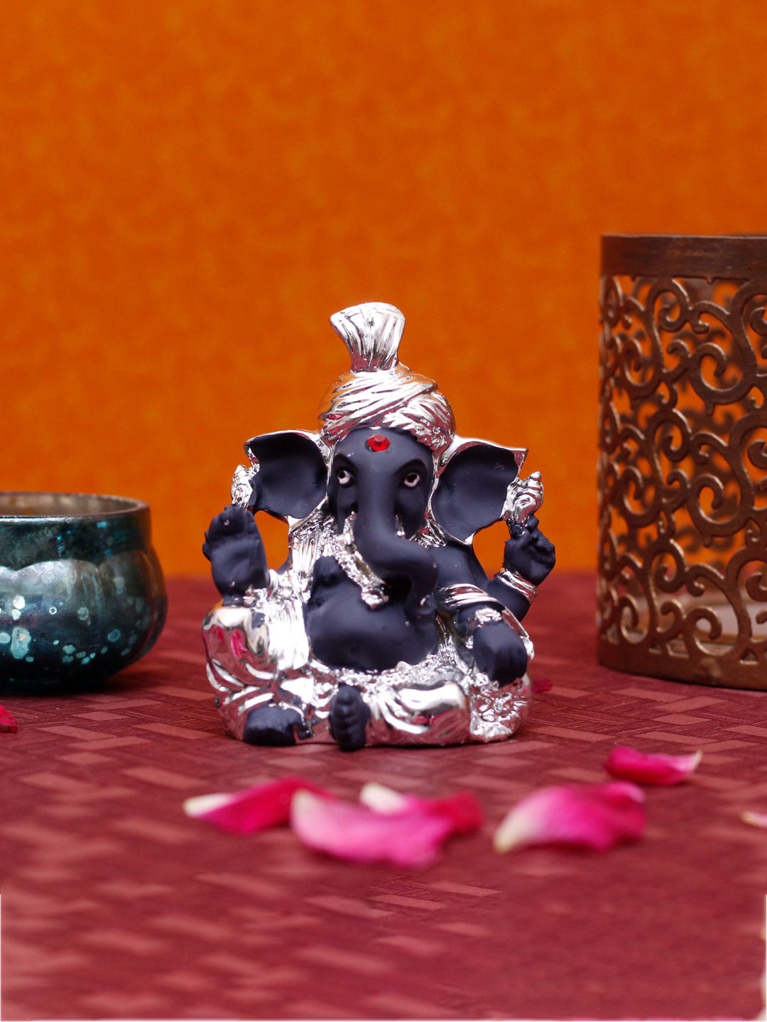 

StatueStudio Silver-Toned & Blue Textured Ganpati Showpiece