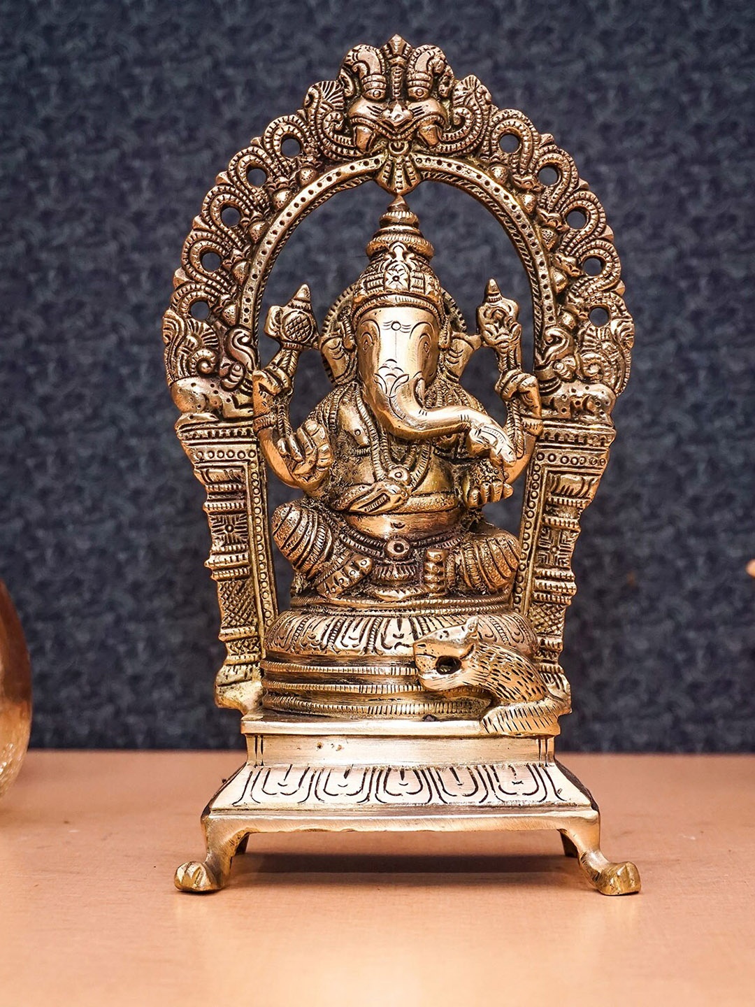 

StatueStudio Gold-Toned Textured Antique Ganpati Sitting Showpiece