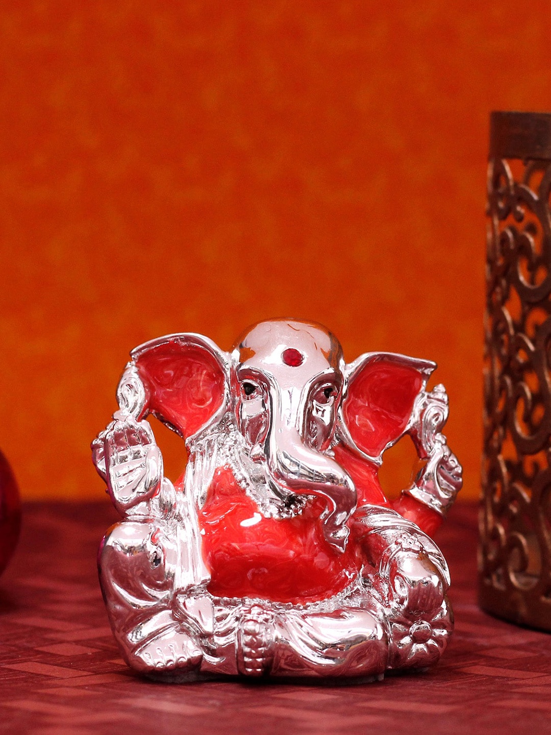 

StatueStudio Silver-Toned & Red Car Dashboard Ganesh Statue Showpiece