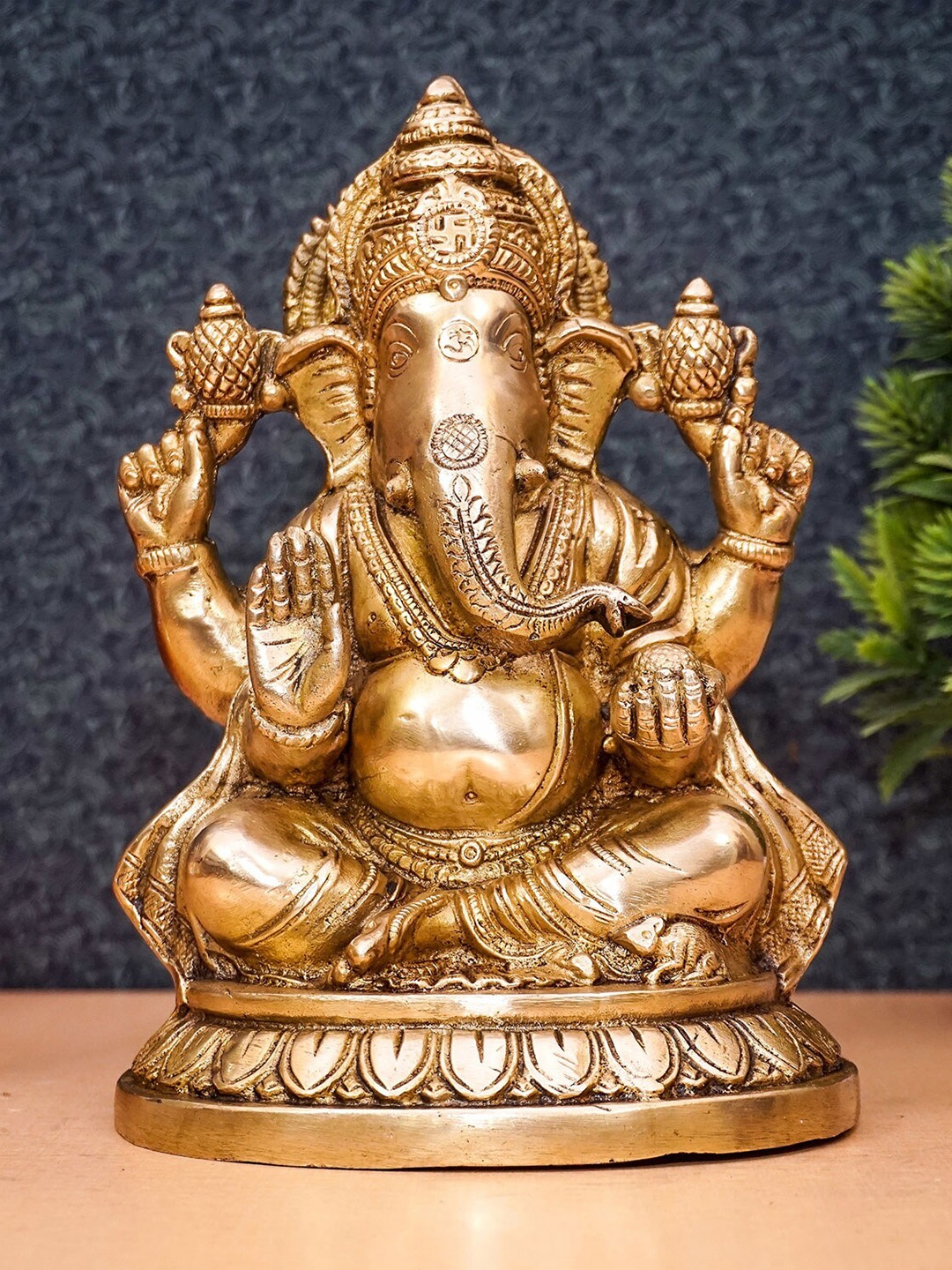 

StatueStudio Gold-Toned Brass Ganesha Statue Showpiece