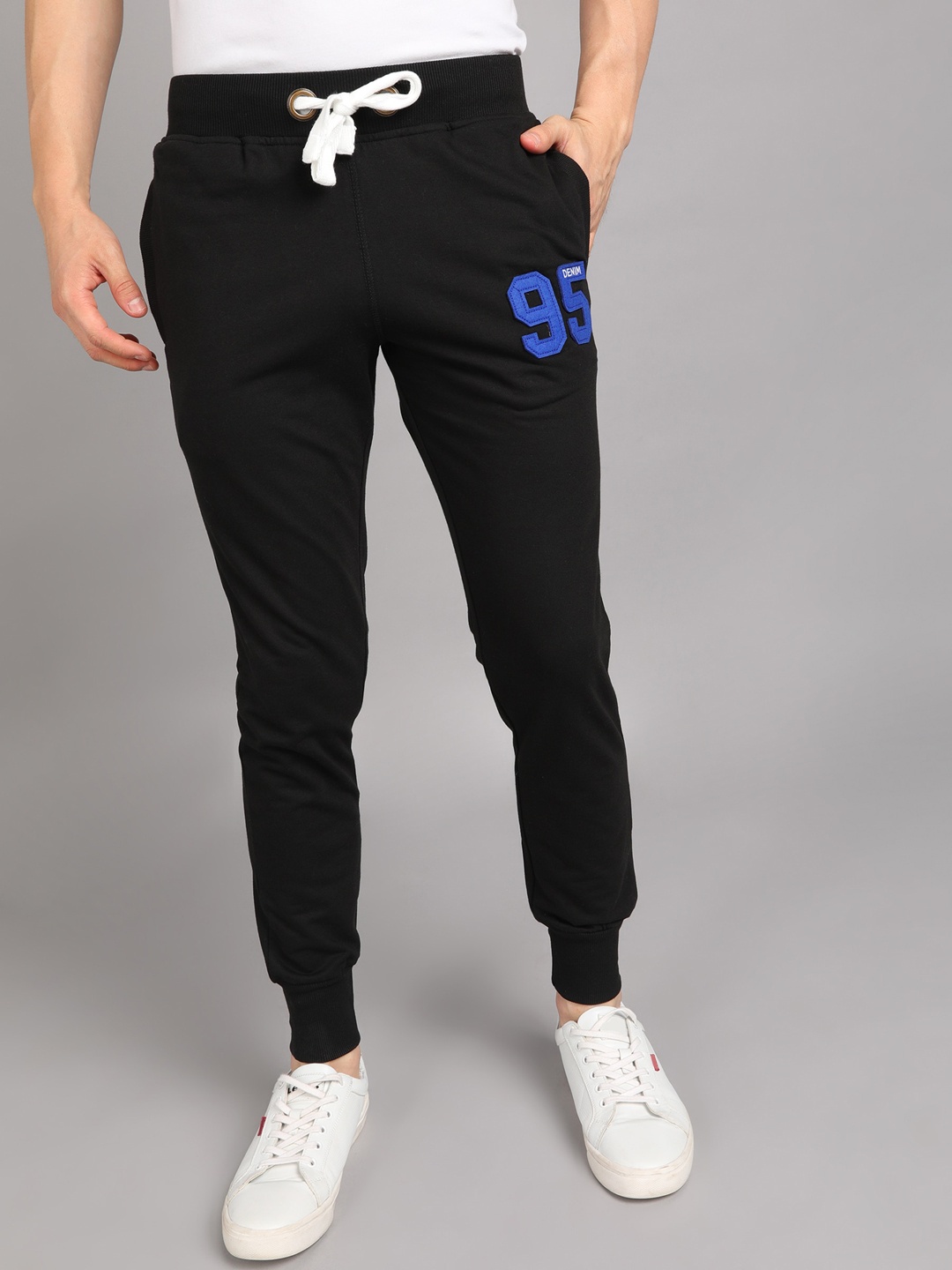 

Alan Jones Men Black Solid Cotton Slim-Fit Joggers