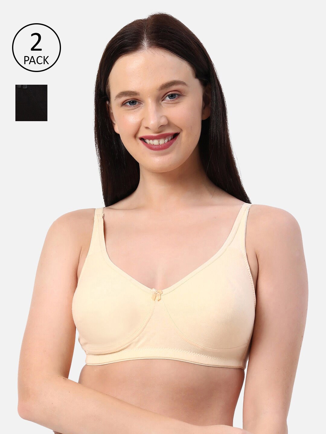 

Planetinner Pack of 2 Non Padded Wirefree Double layered Full Coverage T-Shirt Bra TB11-C2, Black