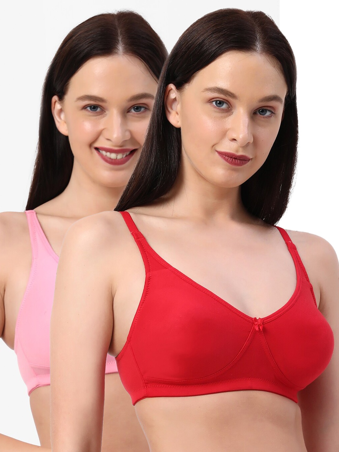 

Planetinner Pack of 2 Non Padded Wirefree Double layered Full Coverage T-Shirt Bra TB11-C2, Red