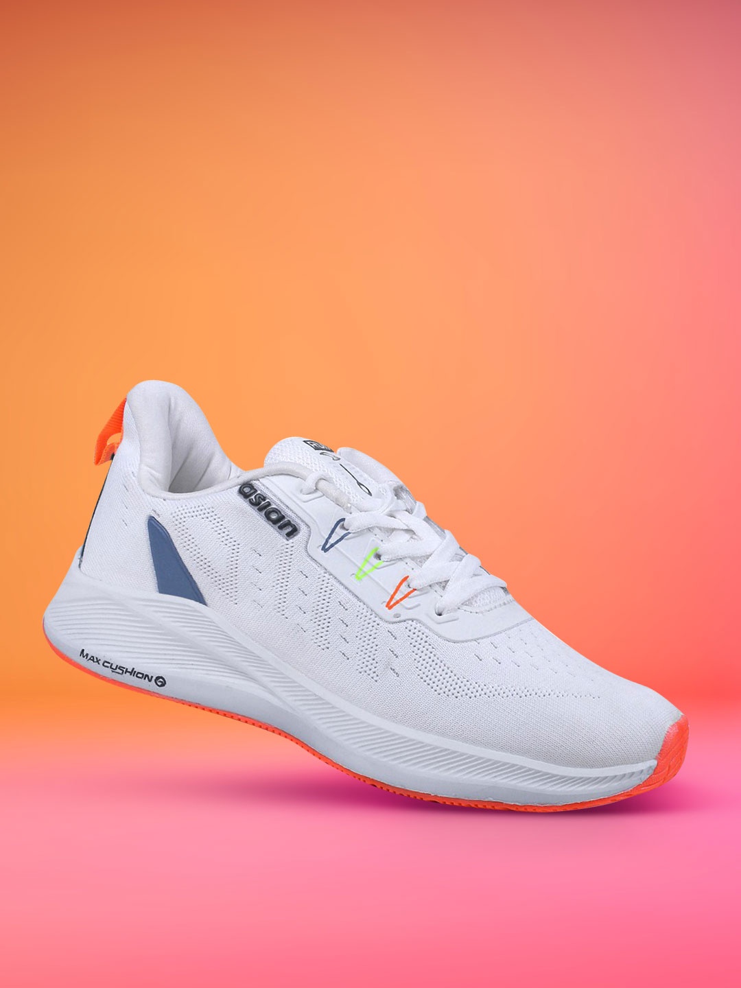 

ASIAN Men White & Orange Mesh Running Non-Marking Shoes