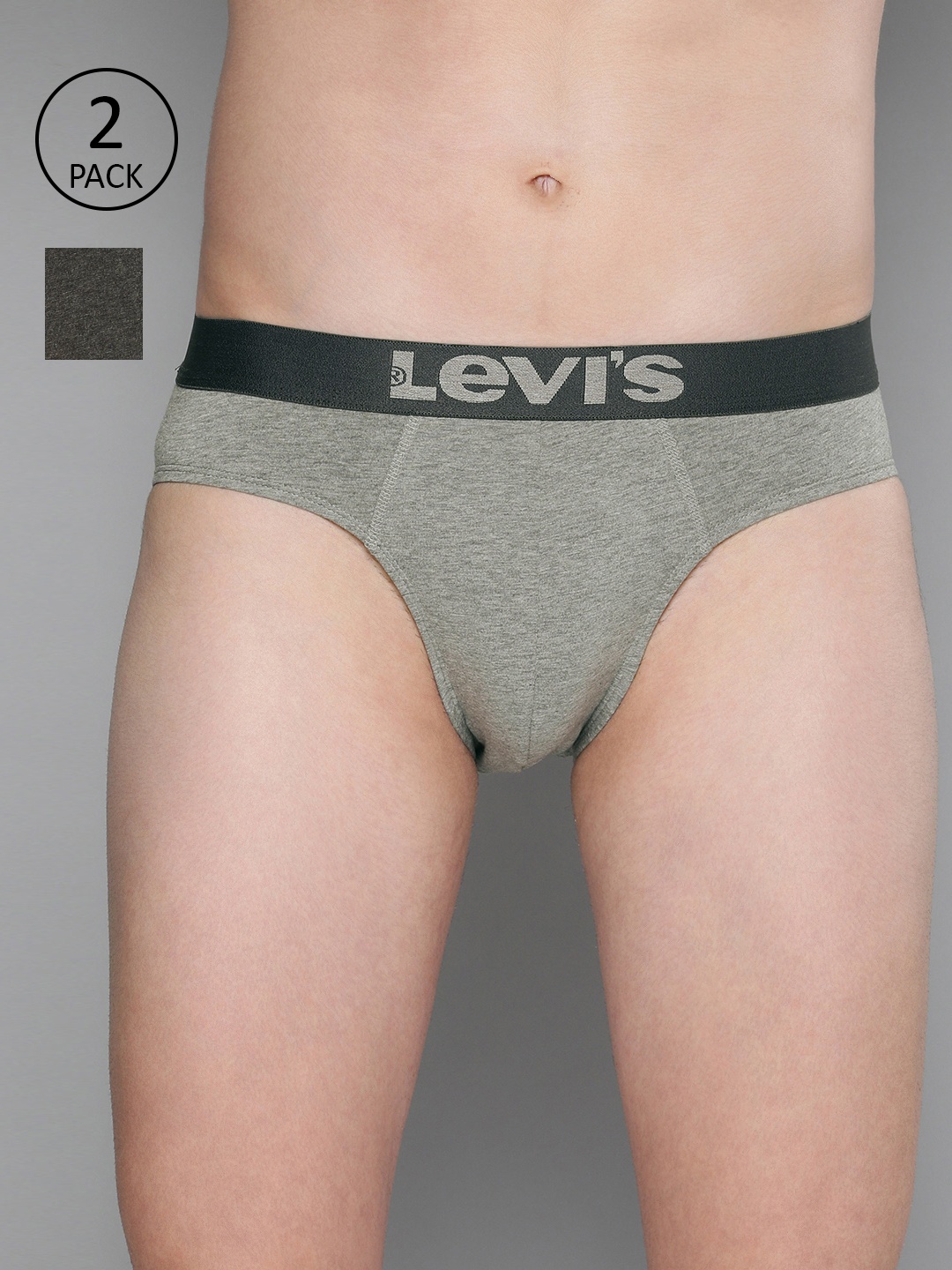 

Levis Men Pack Of 2 Grey & Charcoal Solid Briefs
