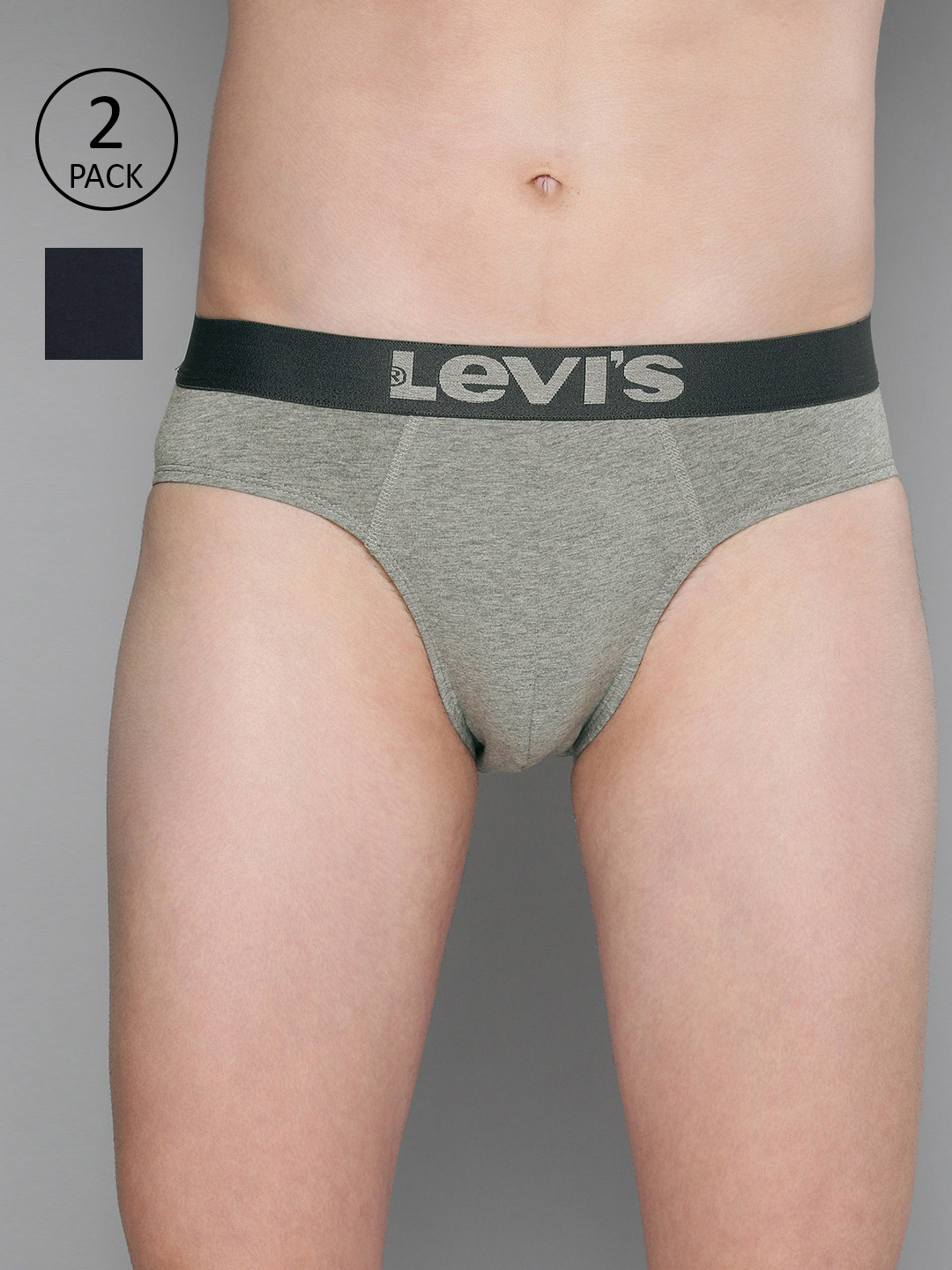 

Levis Men Pack Of 2 Grey & Navy Blue Solid Briefs