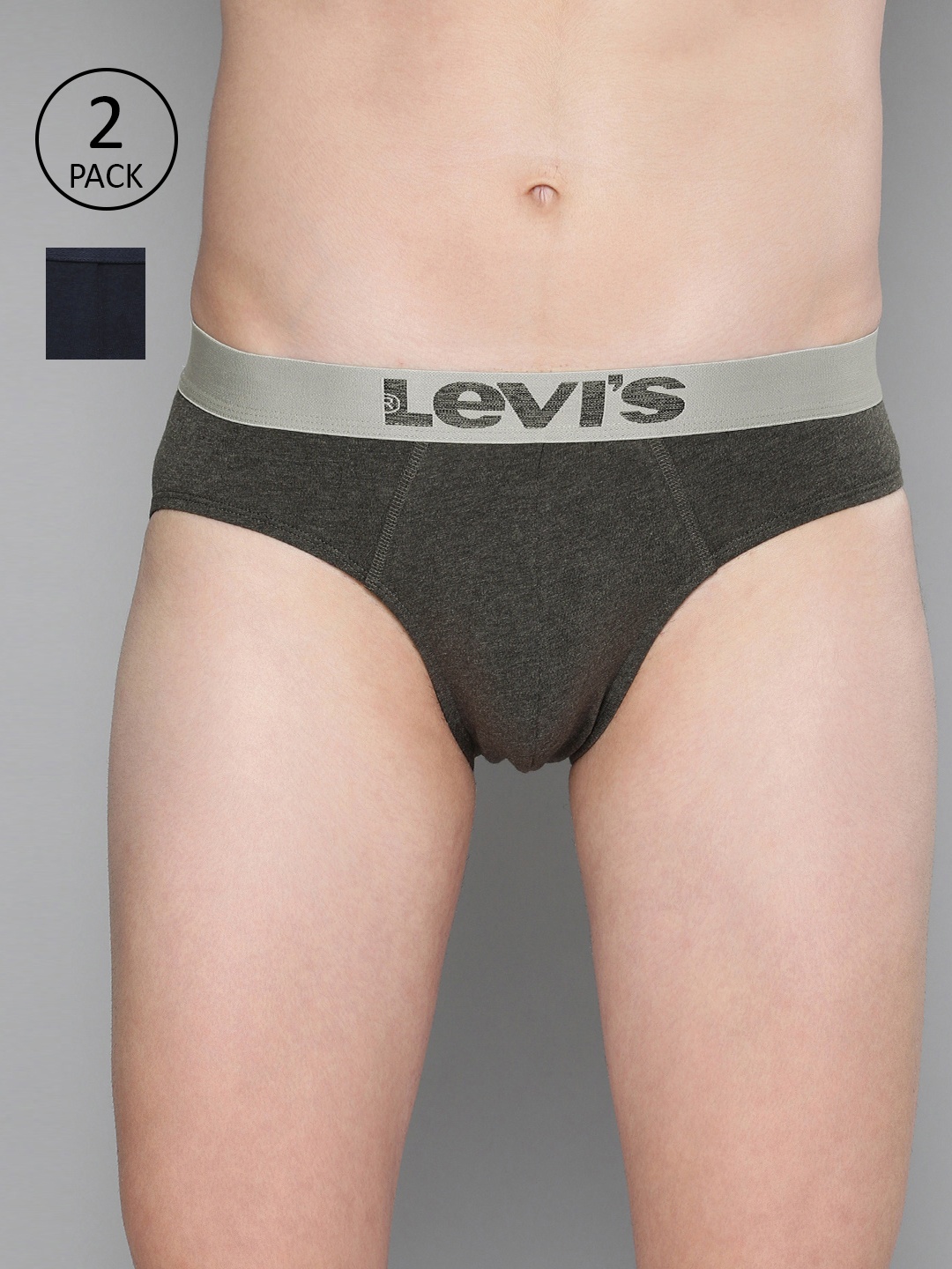 

Levis Men Pack Of 2 Charcoal & Navy Blue Solid Briefs