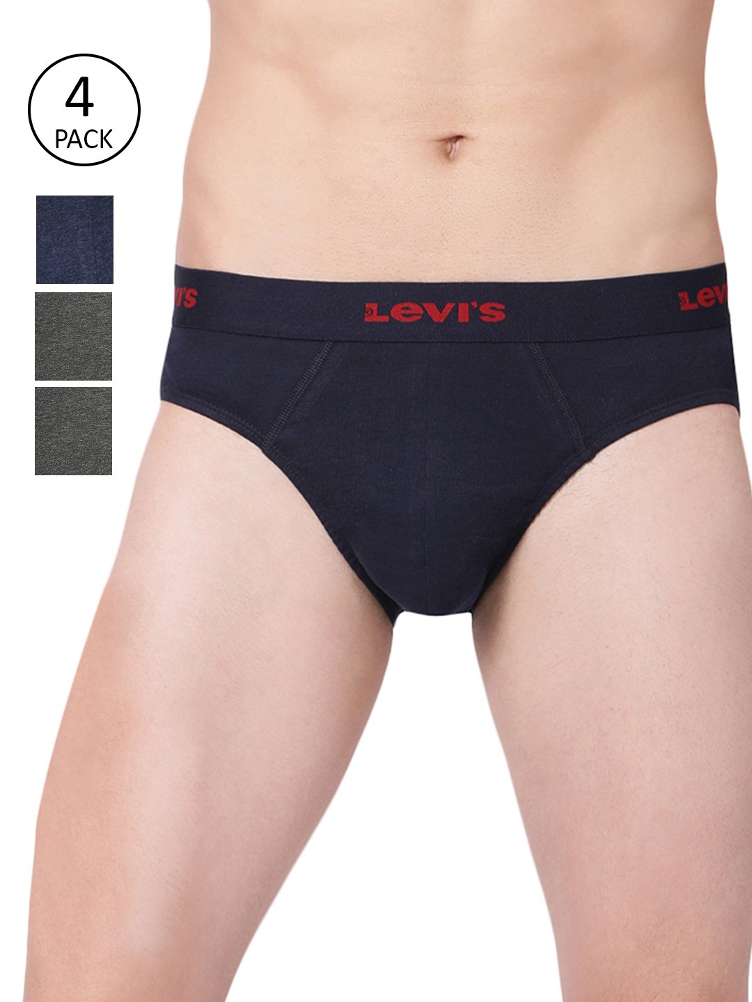 

Levis Men Pack Of 4 Navy Blue & Charcoal Solid Briefs