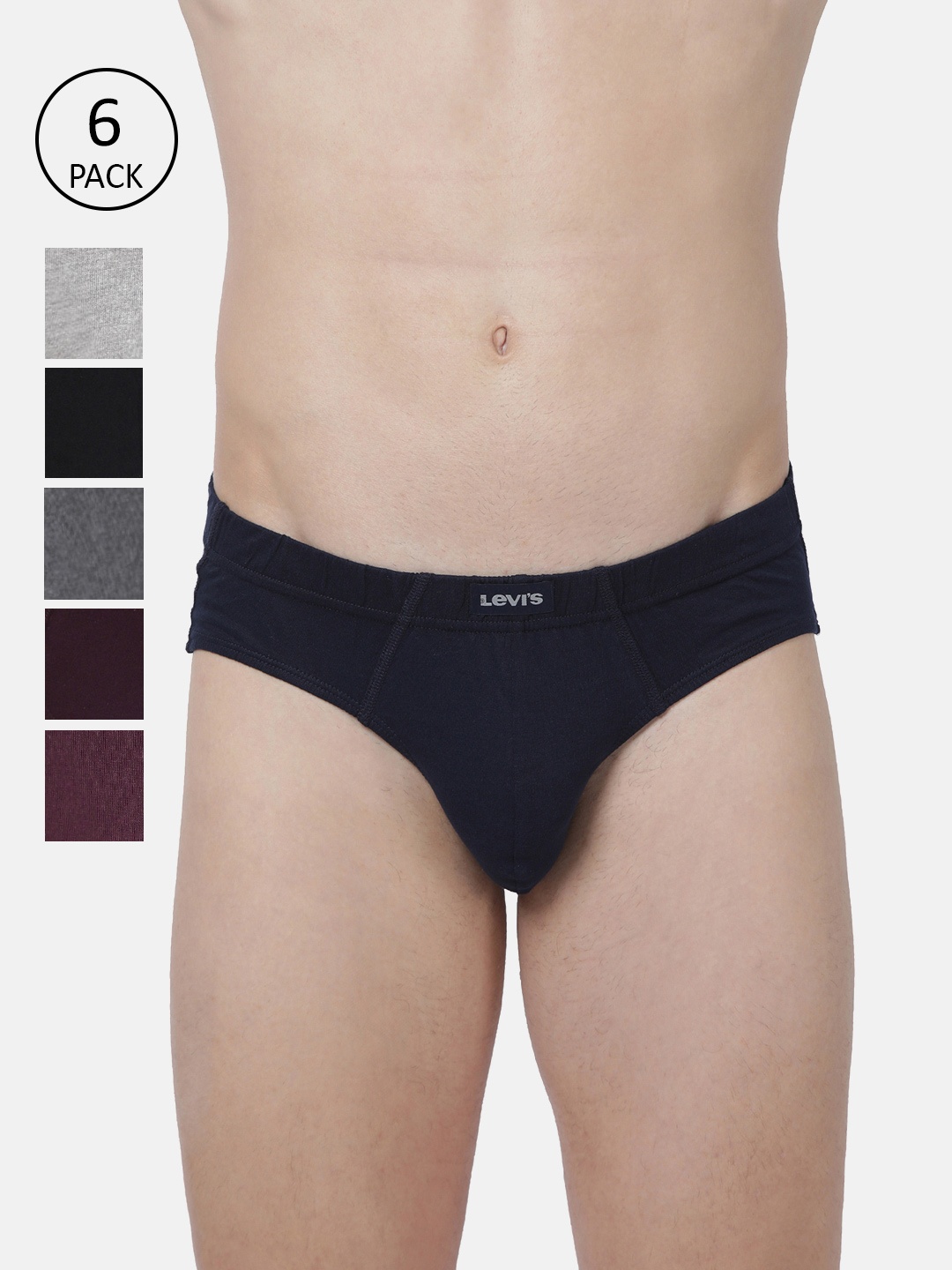 

Levis Men Pack Of 6 Navy Blue & Grey Solid Briefs, Black
