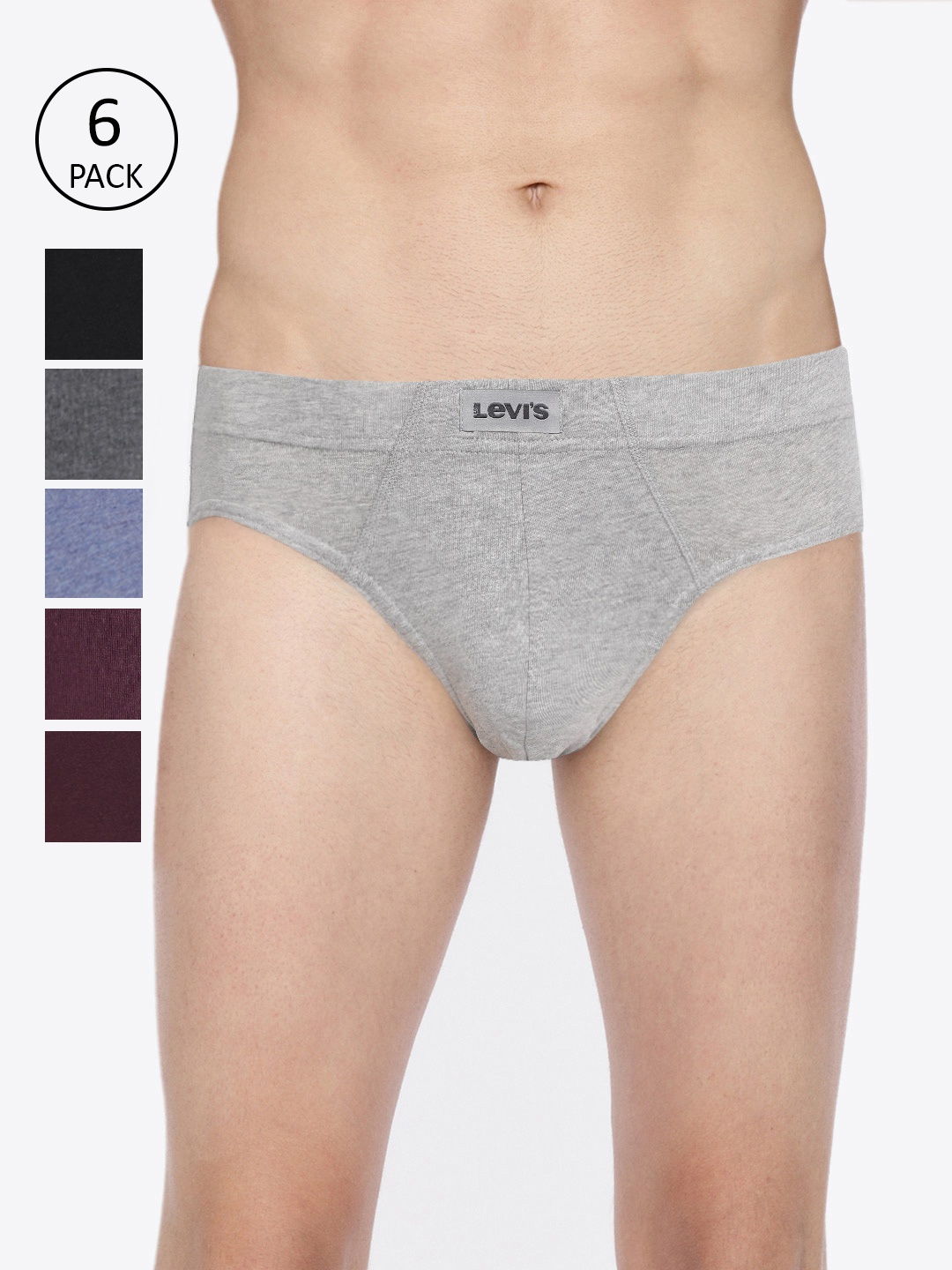 

Levis Men Pack Of 6 Grey & Blue Solid Briefs