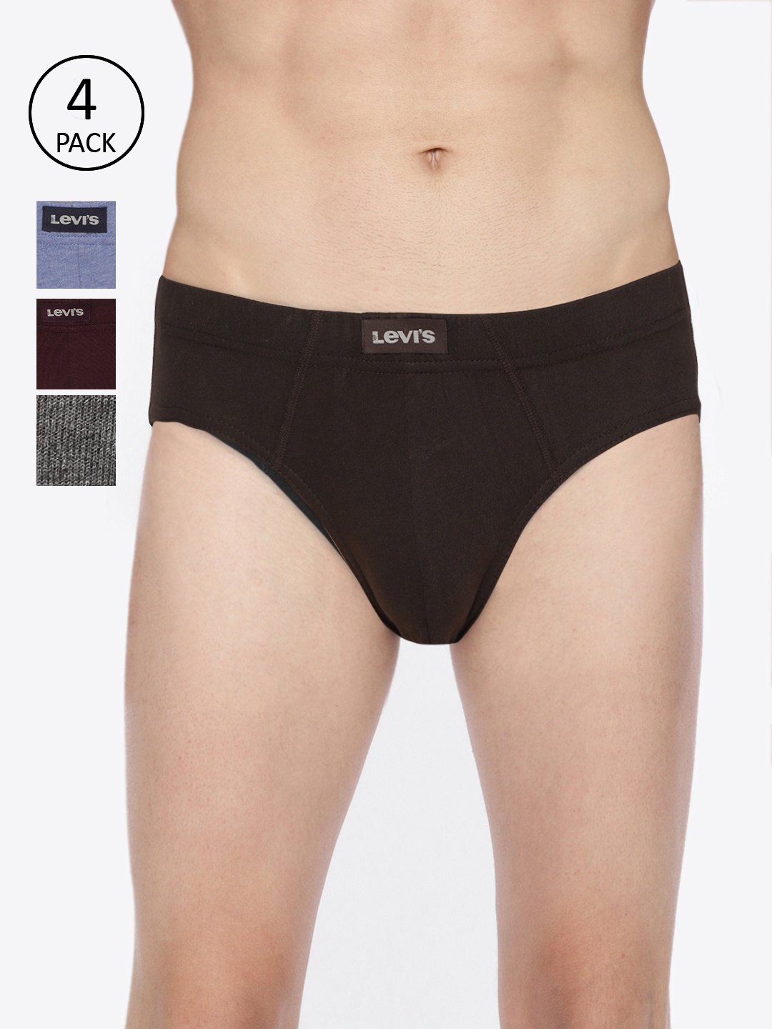 

Levis Men Pack Of 4 Coffee Brown & Charcoal Solid Briefs