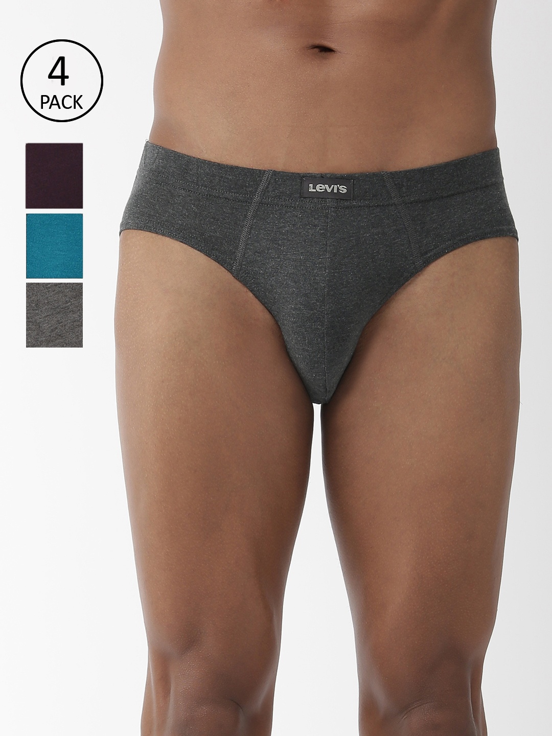 

Levis Men Pack Of 4 Charcoal & Burgundy Solid Briefs