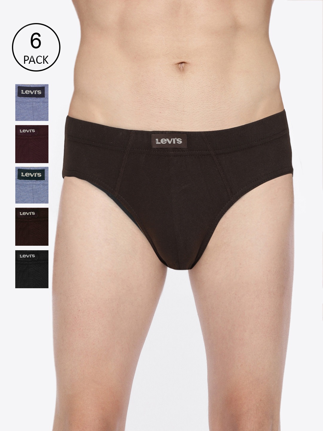 

Levis Men Pack Of 6 Brown & Blue Solid Briefs