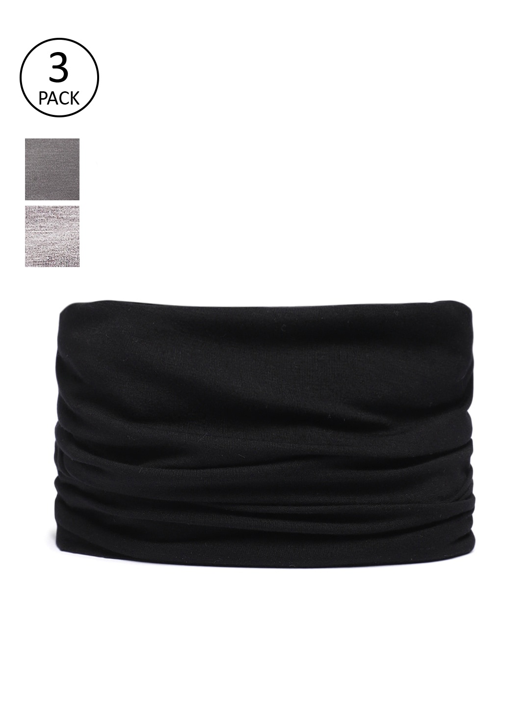 

Heelium Men Pack Of 3 Black & Grey Solid Bamboo Seamed Bandana