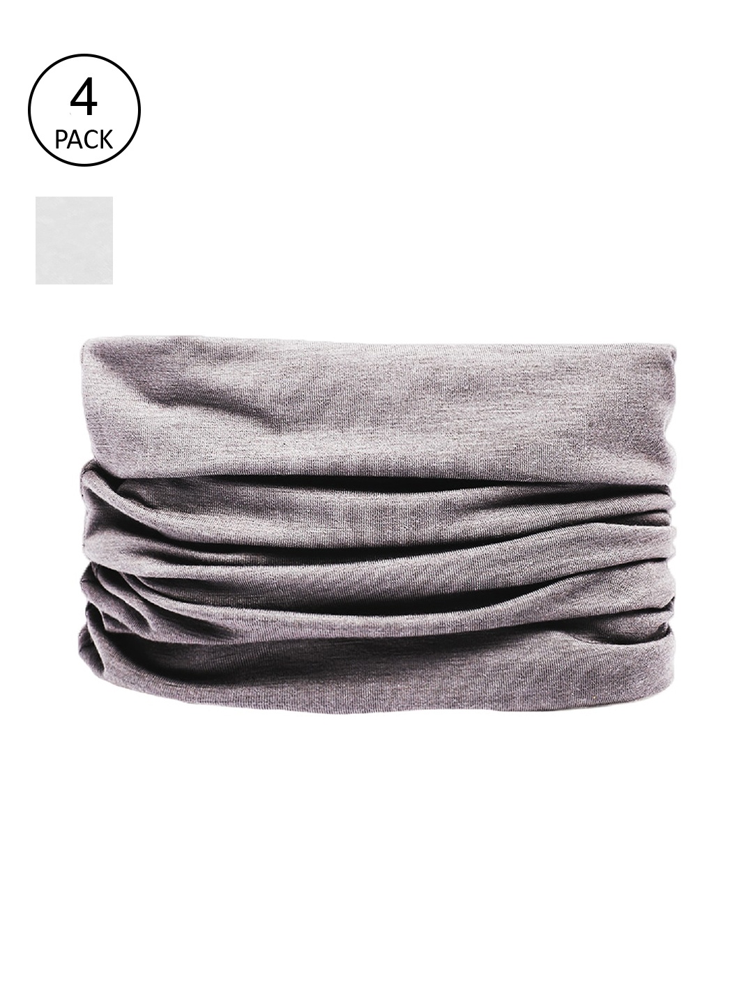 

Heelium Men Pack of 4 White & Grey Solid Multipurpose Bamboo Bandana Headband