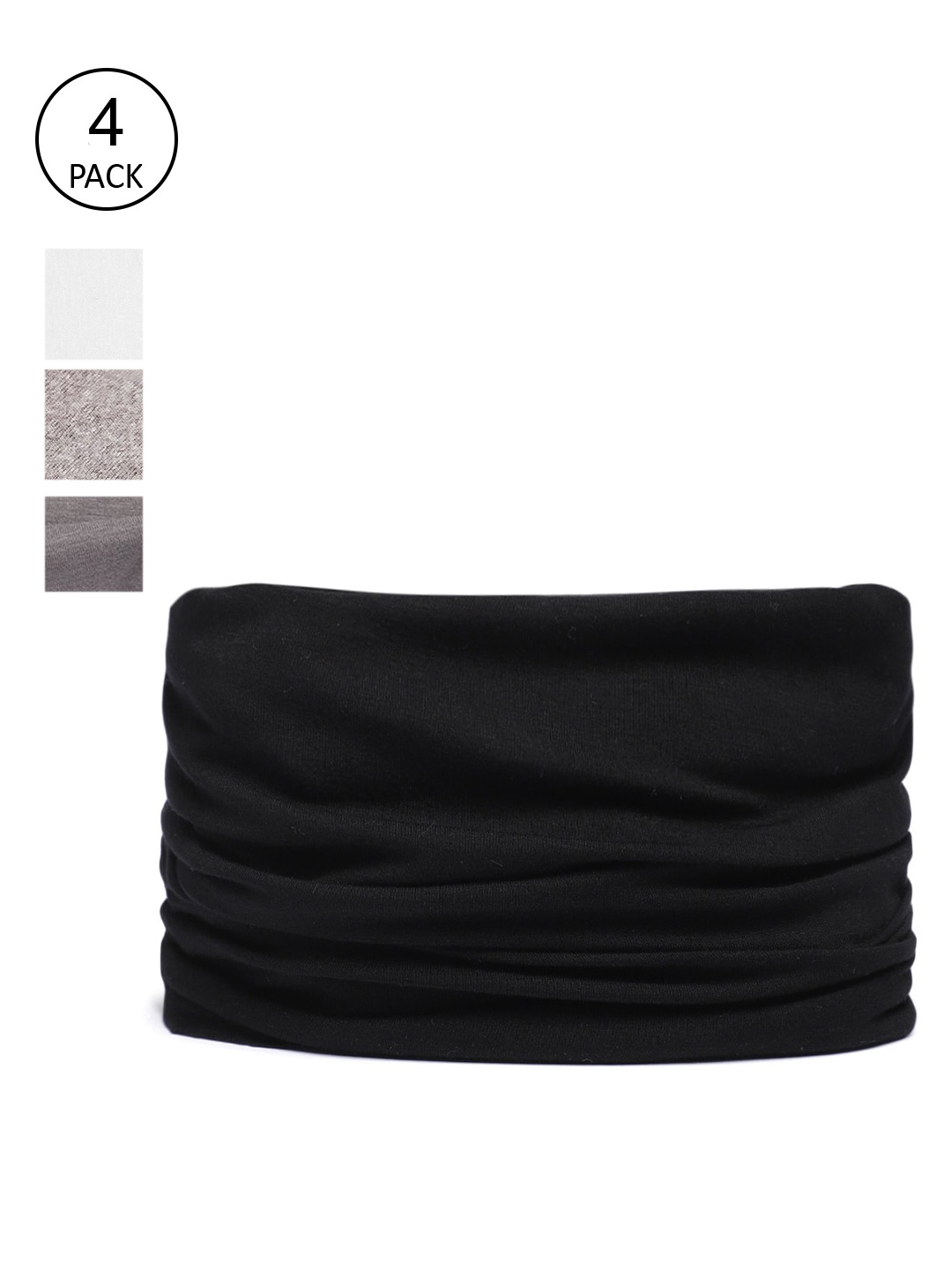 

Heelium Men Pack Of 4 White & Grey Solid Bamboo Seamed Bandana