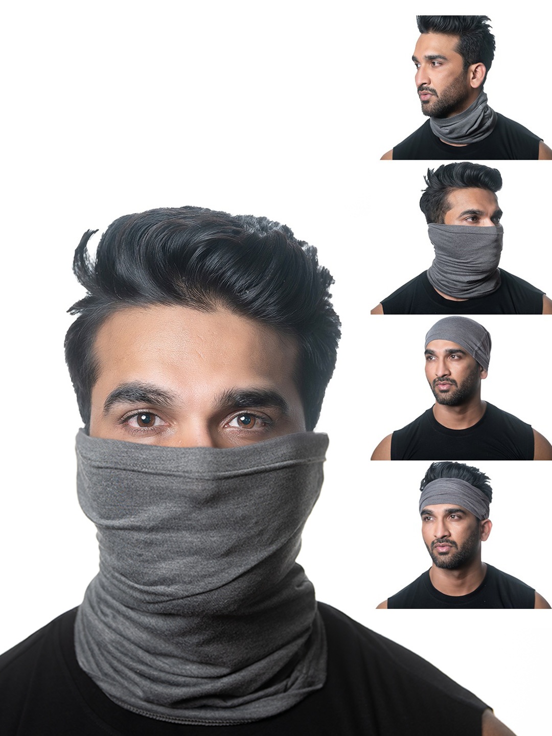 

Heelium Unisex Pack of 5 Bamboo Soft Odour-free & Breathable Multipurpose Bandana, Grey