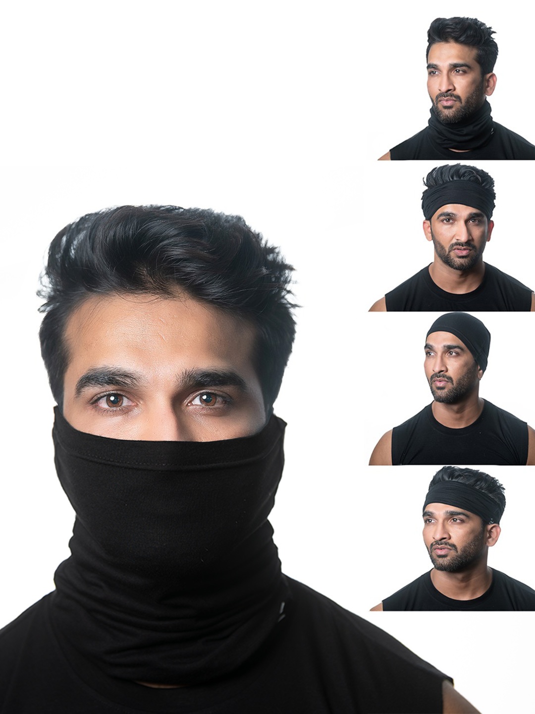 

Heelium Unisex Pack of 5 Bamboo Soft Odour-free & Breathable Multipurpose Bandana, Black