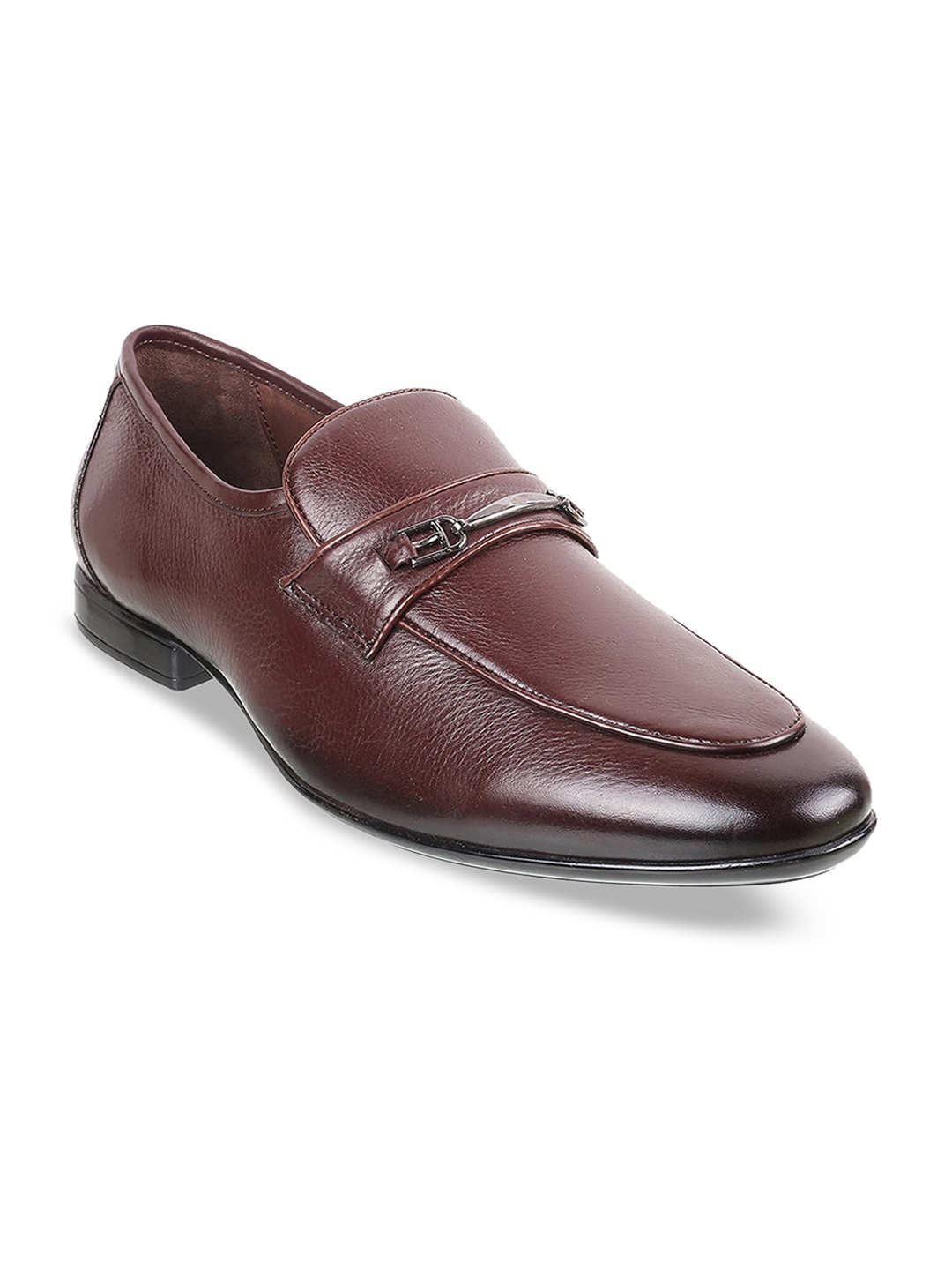 

Metro Men Wine-Maroon Solid Leather Formal Slip-Ons Shoes