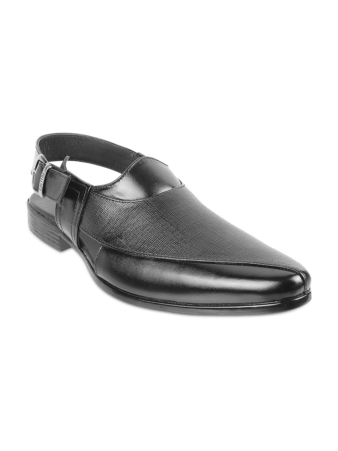 

Metro Men Black Leather Shoe-Style Sandals