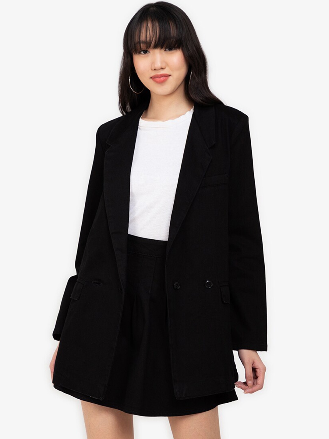 

ZALORA BASICS Women Black Solid Regular Denim Oversized Formal Blazer