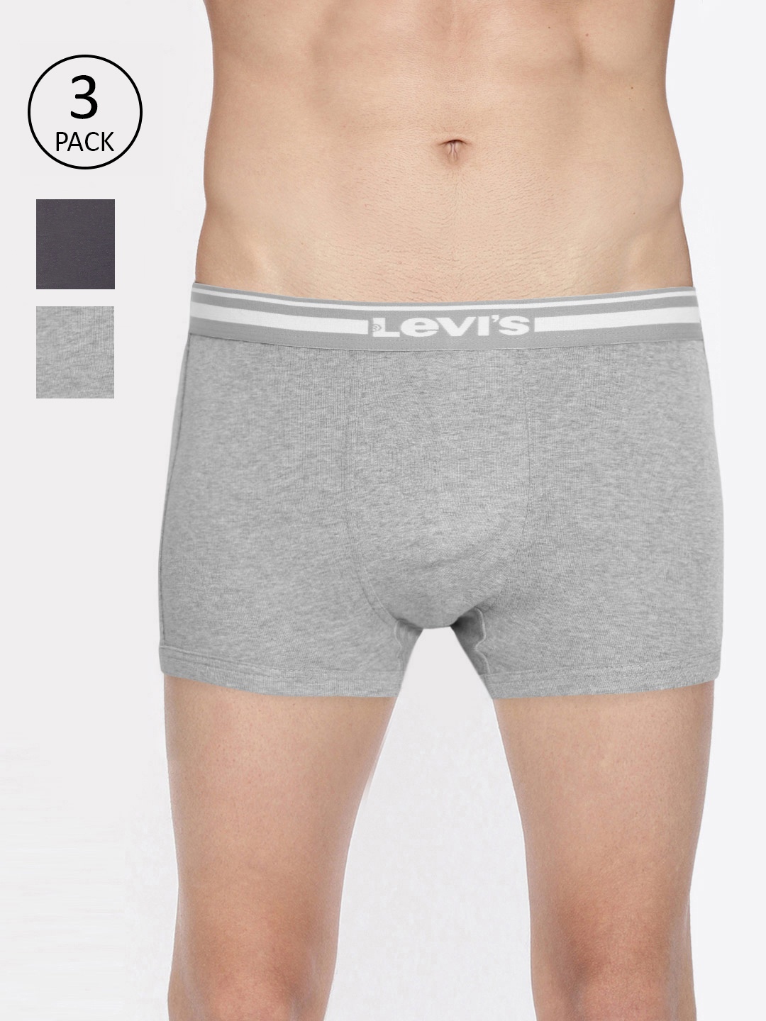 

Levis Men Pack of 3 Solid Trunks, Grey melange