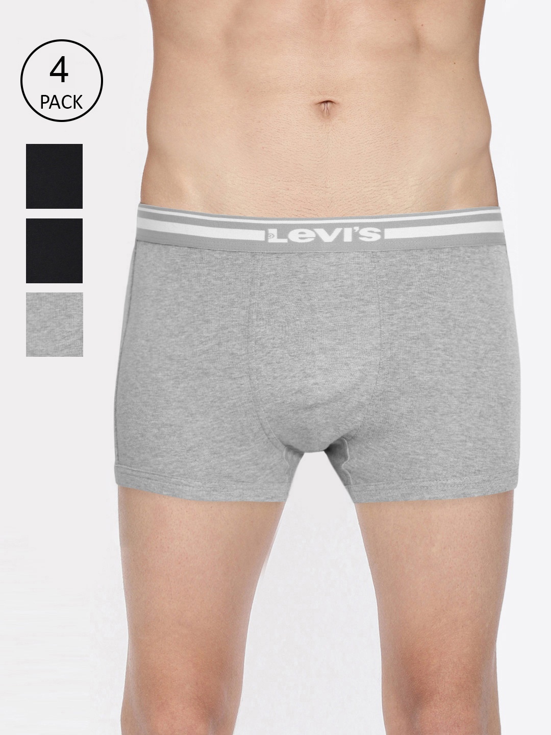 

Levis Men Pack of 4 Solid Trunks, Grey melange
