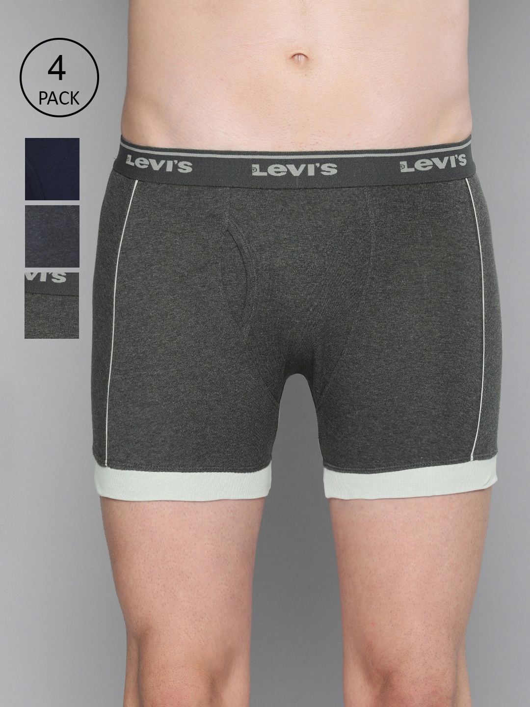 

Levis Men Pack of 4 Pure Cotton Solid Trunks, Charcoal