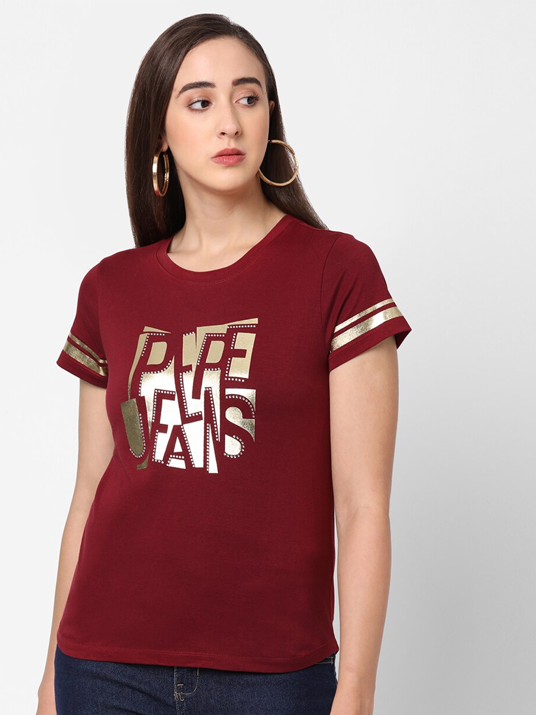 

Pepe Jeans Women Red Typography Printed T-shirt