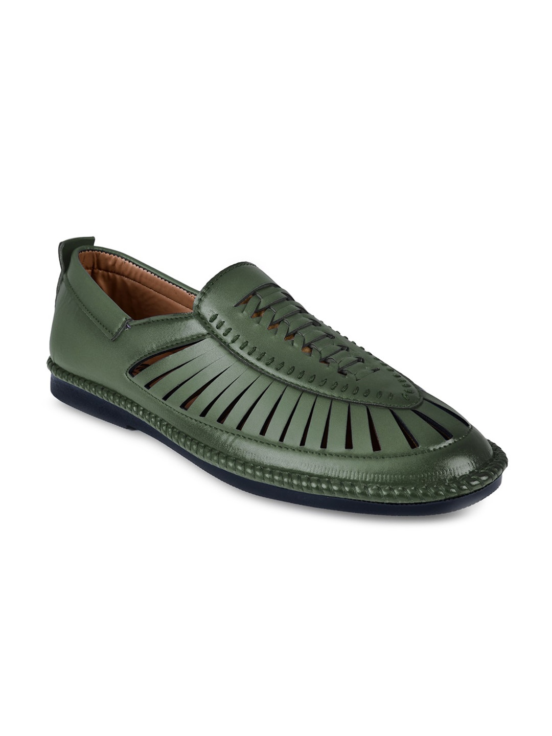 

TREEMODA Men Green Solid Loafers