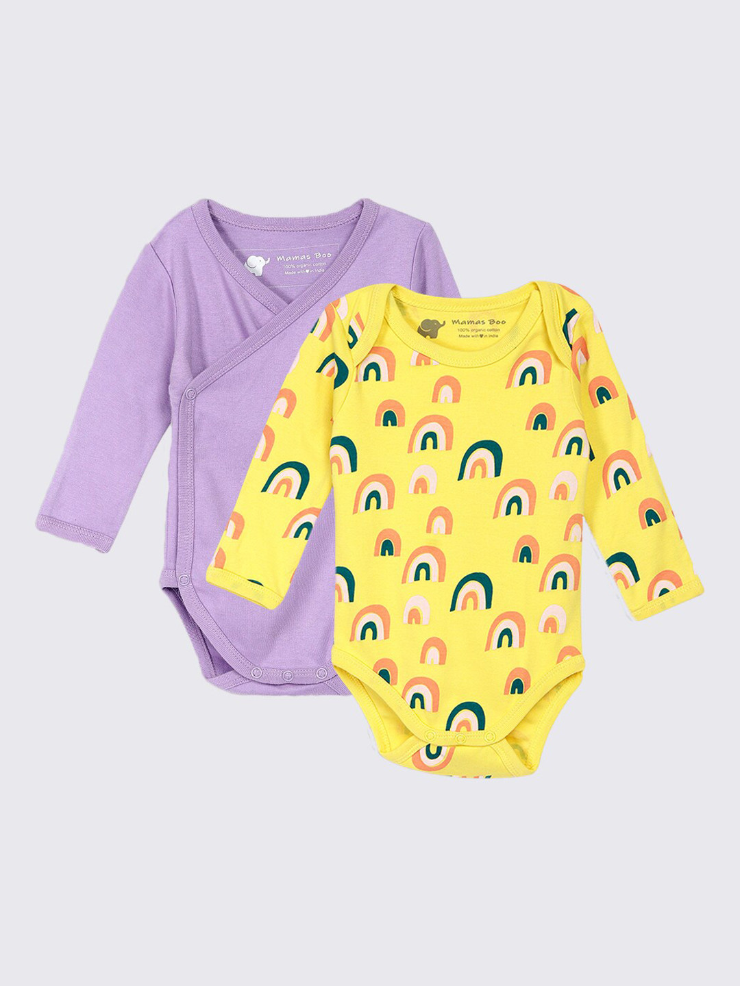 

Mamas Boo Infants Pack Of 2 Yellow & Purple Organic Cotton Sustainable Bodysuits
