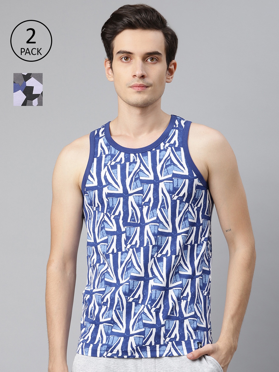 

Pepe Jeans Men Pack of 2 Printed Innerwear Vest, Blue