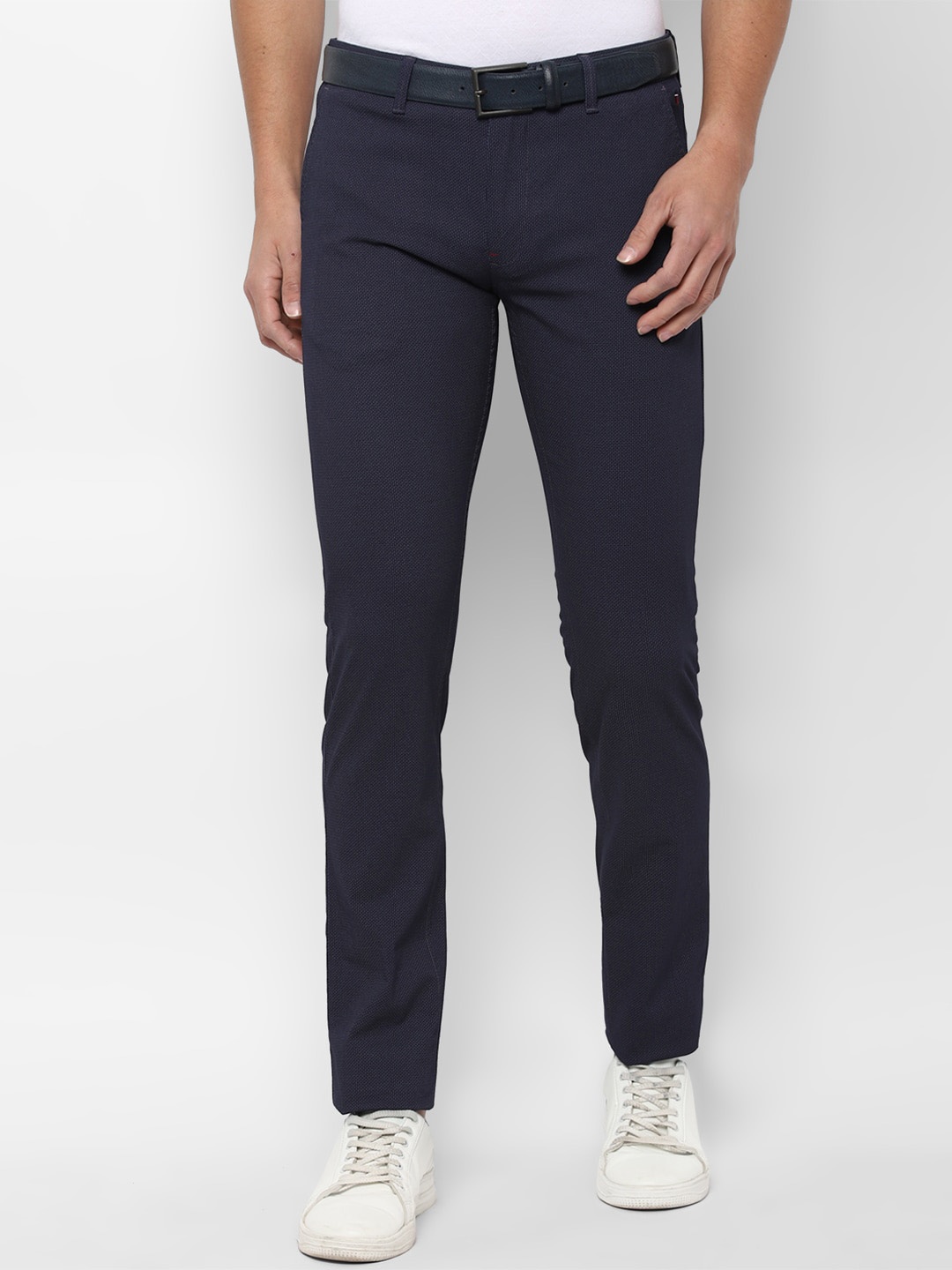 

Louis Philippe Sport Men Navy Blue Textured Slim Fit Trousers