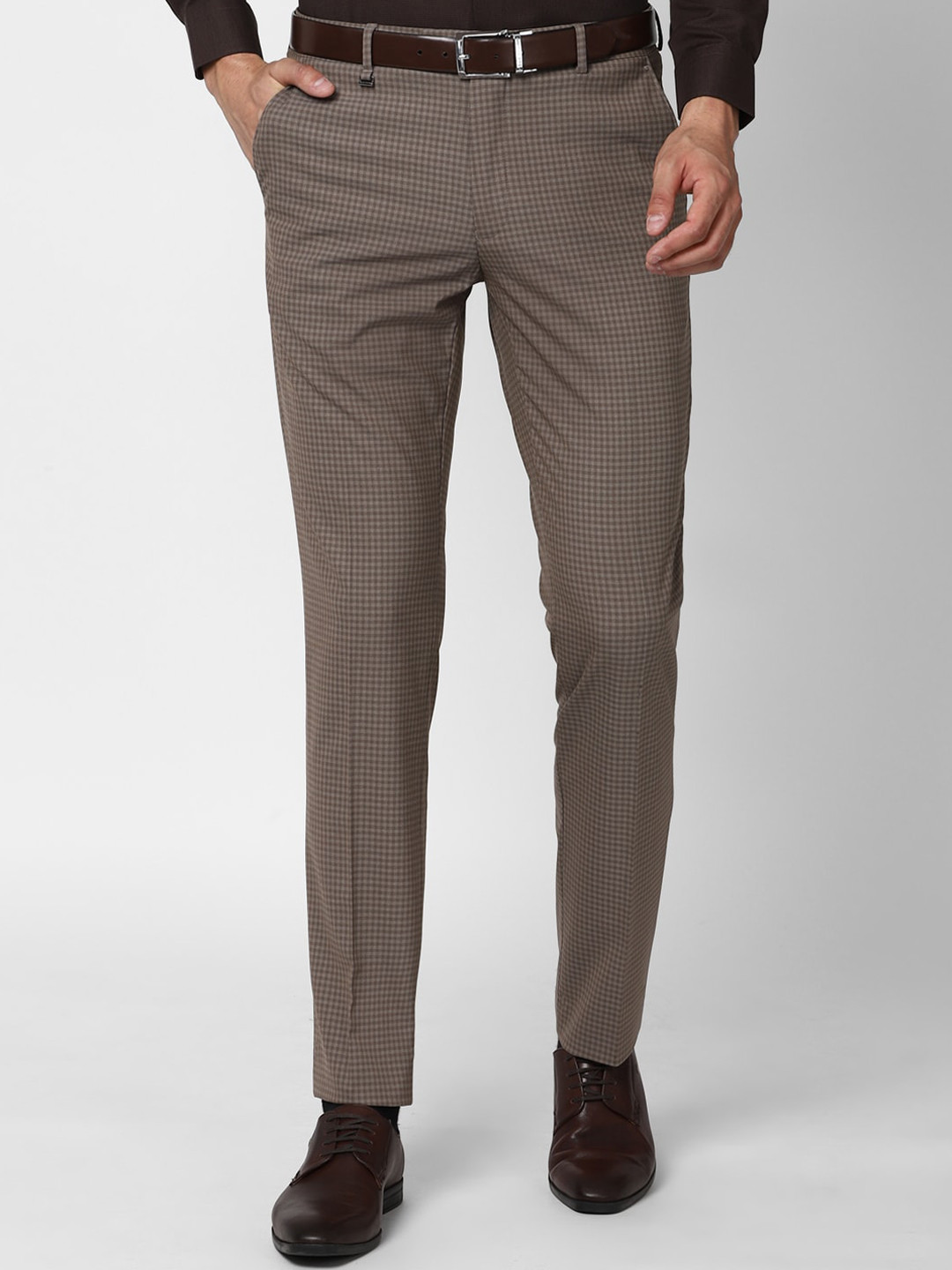 

Van Heusen Men Brown Checked Slim Fit Trousers