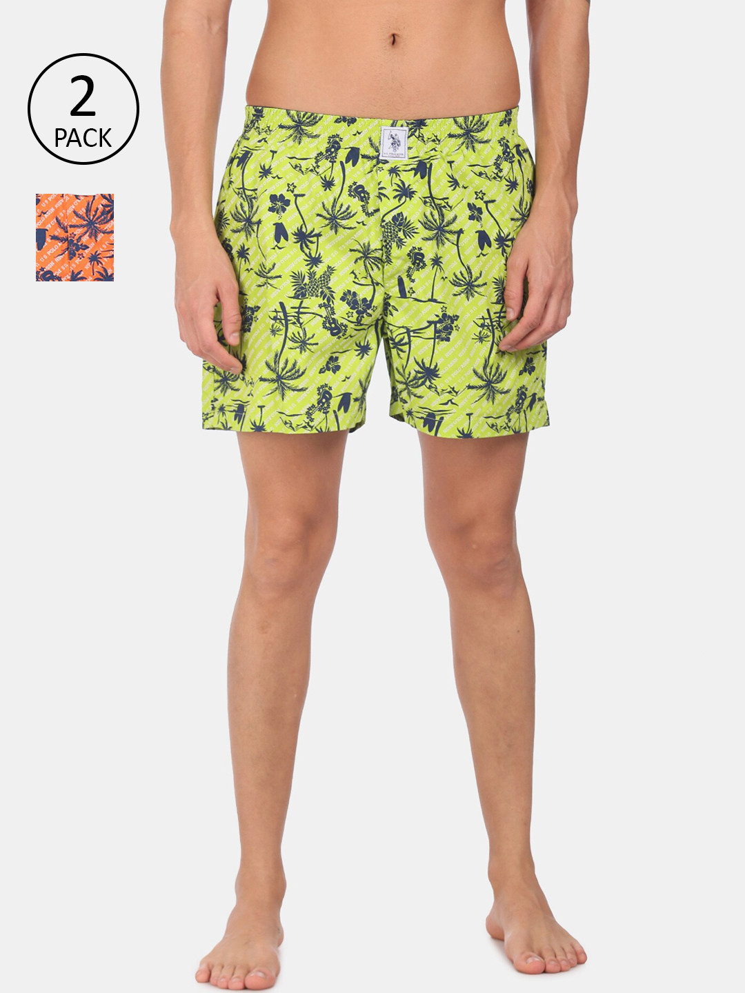 

U.S. Polo Assn. Men Pack of 2 Pure Cotton Printed Boxers, Orange