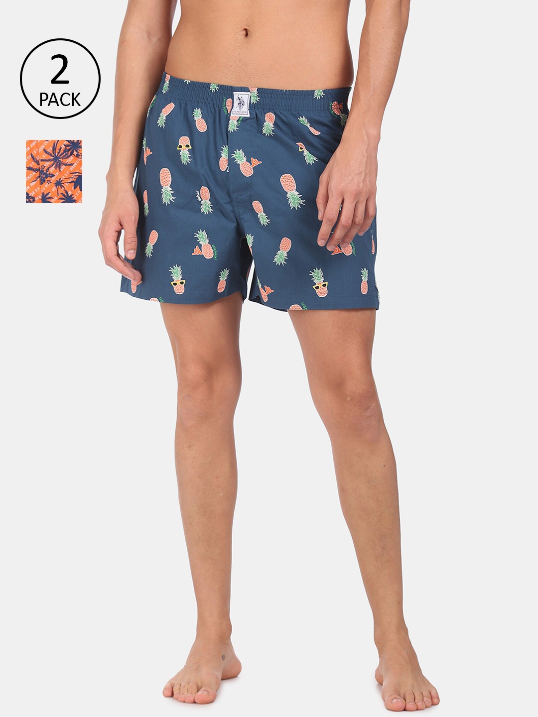 

U.S. Polo Assn. Men Pack of 2 Pure Cotton Printed Boxers, Orange