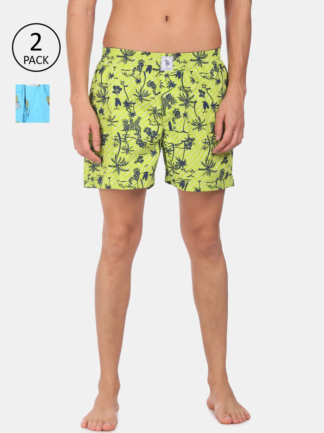 

U.S. Polo Assn. Men Pack of 2 Pure Cotton Printed Boxers, Blue