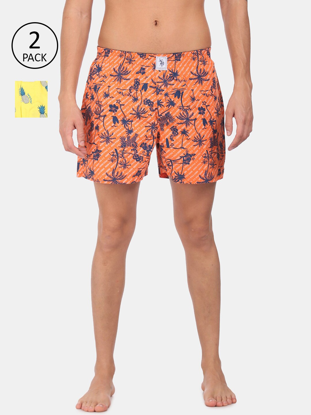 

U.S. Polo Assn. Men Pack of 2 Pure Cotton Printed Boxers, Yellow