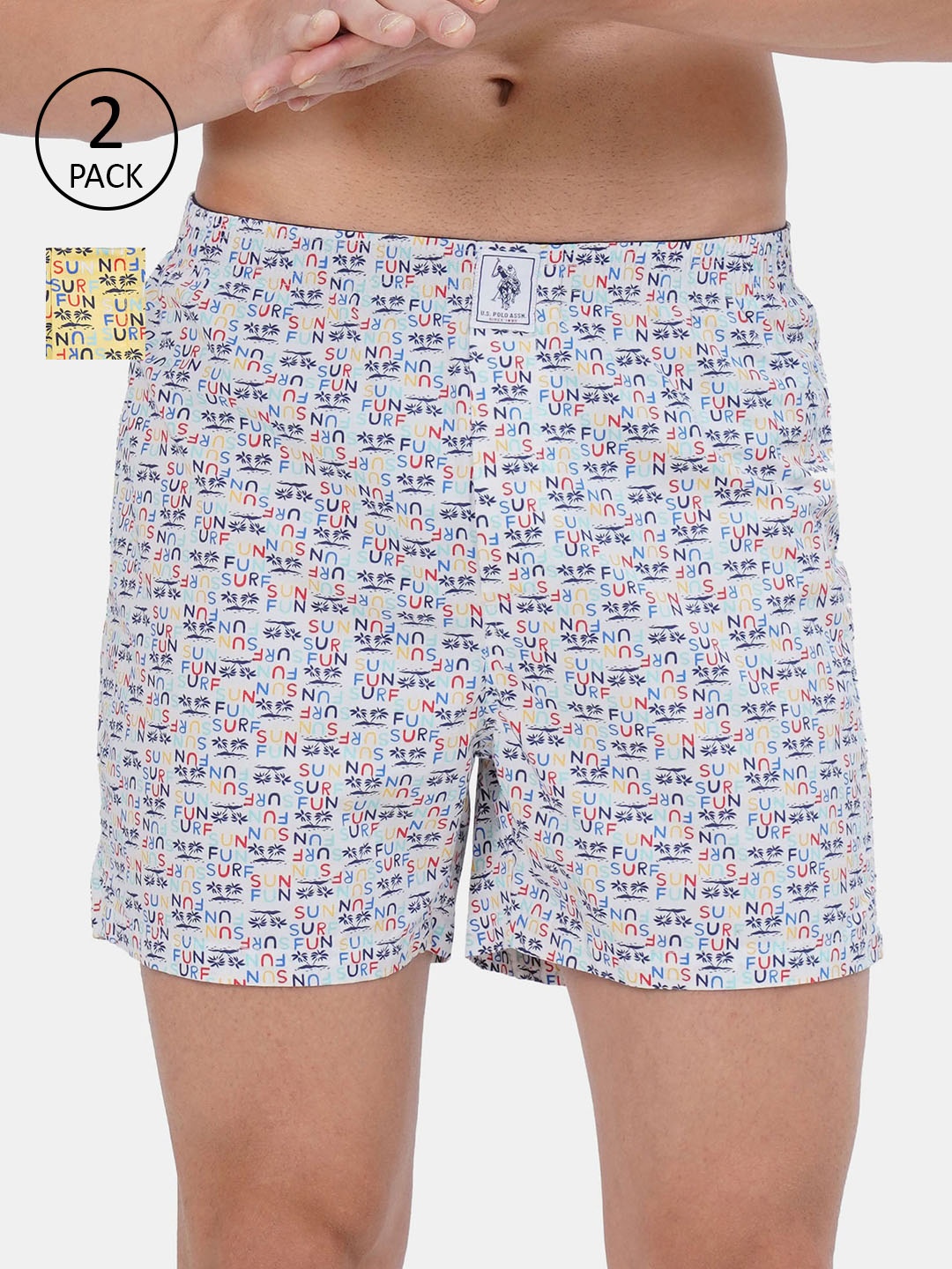 

U.S. Polo Assn. Men Pack of 2 Pure Cotton Printed Boxers, Yellow