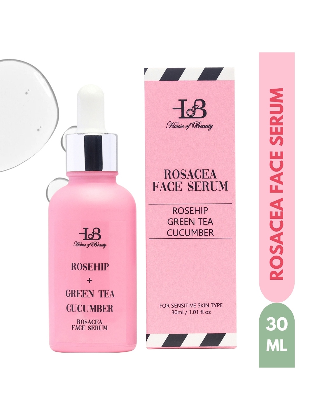 

House of Beauty Rosacea Serum with Rosehip & Green Tea - 30ml, Pink