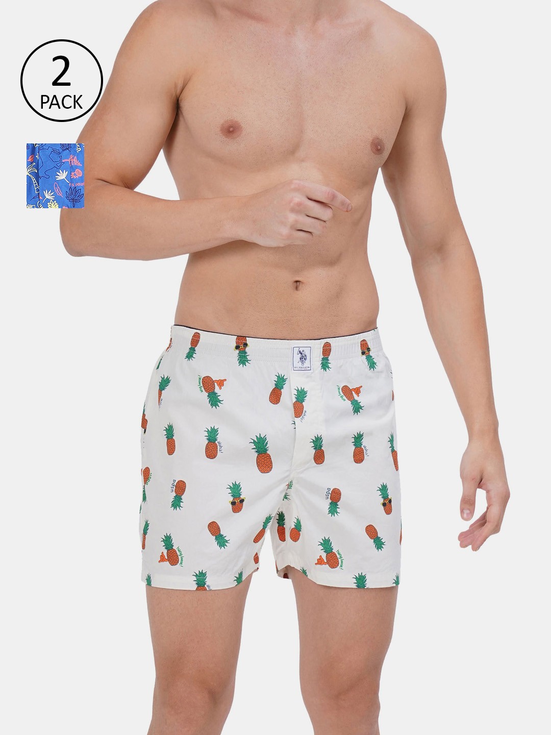 

U.S. Polo Assn. Men Pack of 2 Pure Cotton Printed Boxers, Off white